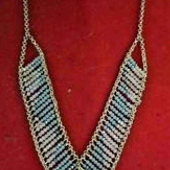 Unique Beaded V Necklace / Gold Plated Over Sterling Silver - Picture 4 of 4